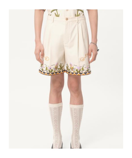 Valentino Bermudashorts Aus Baumwoll-canvas Mit Blumenstickerei Und Jacquardbesatz Mann Shell 46 In Neutral