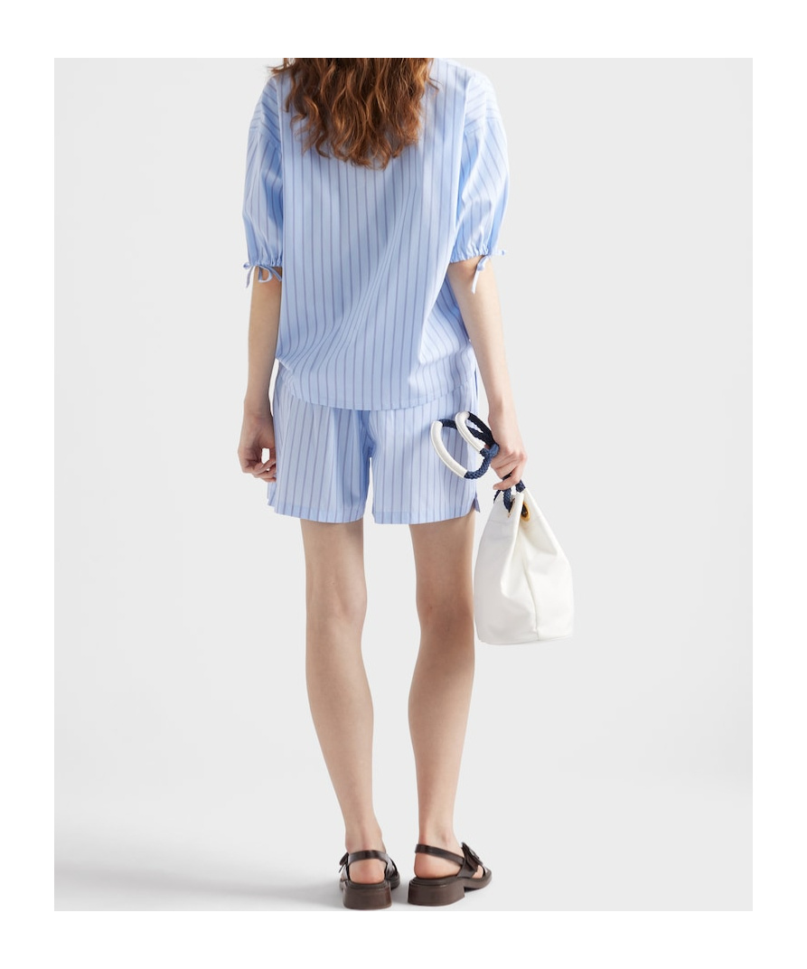 Prada Striped Poplin Bermudas In Blue