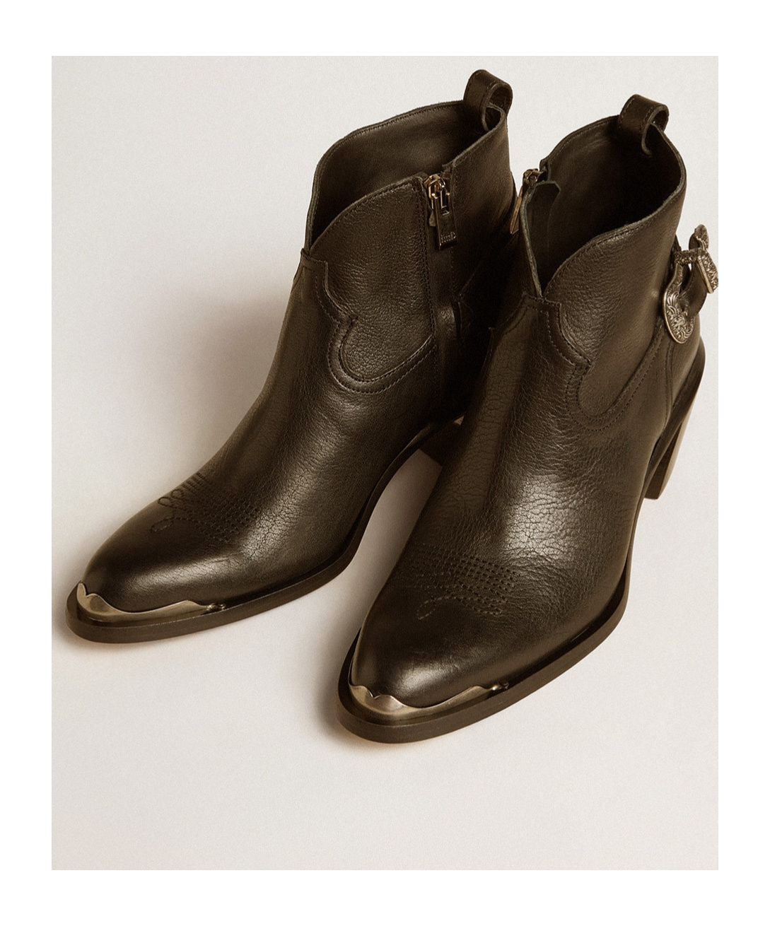 Golden Goose Patty Leather Buckle Western Ankle Boots In Black