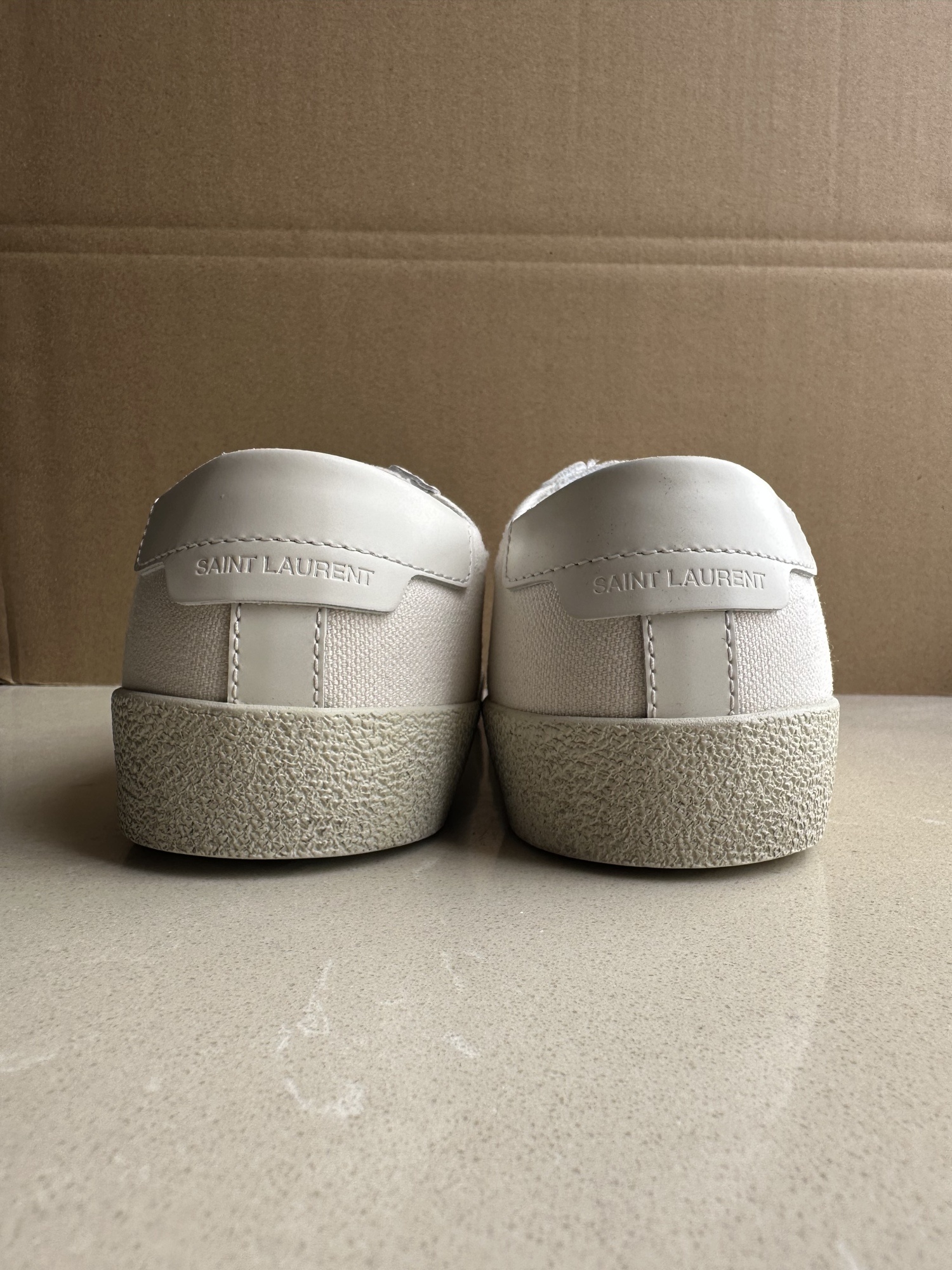 Saint Laurent Court Classic Distressed Logo-embroidered Canvas And Leather Sneakers In White