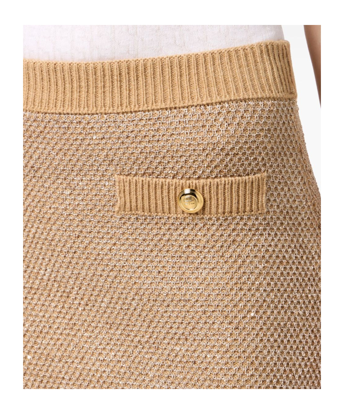 Elisabetta Franchi Knitted Mini Skirt With Sequins Clothing In Gold
