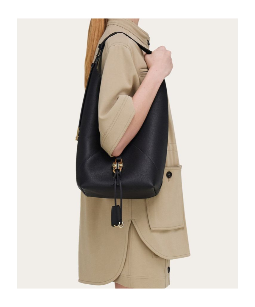 Ferragamo Hobo Medium Bag With Gancino Locker Shoulder Bags Black In Black