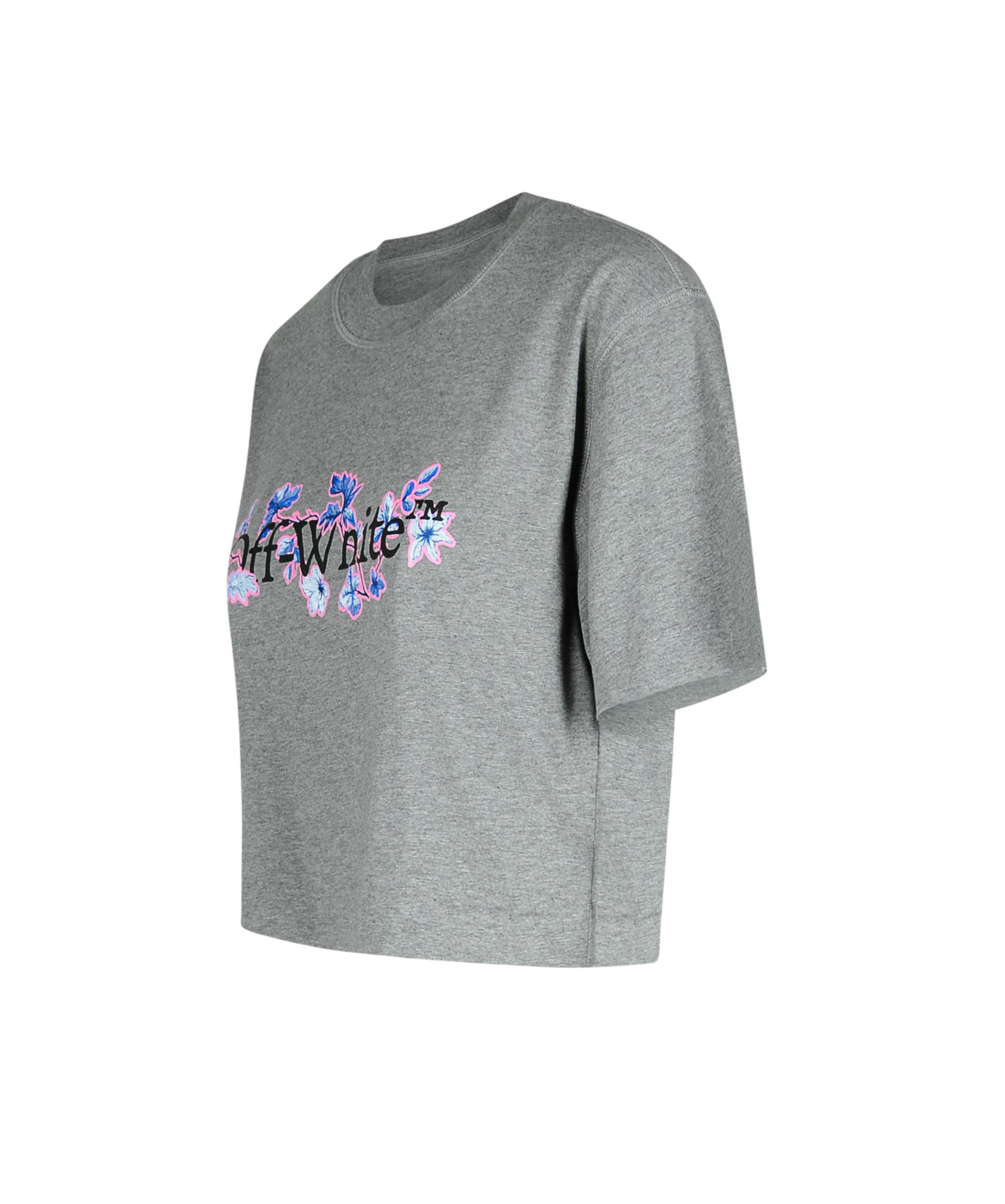 Off-white Logo-print Cropped T-shirt In Gray
