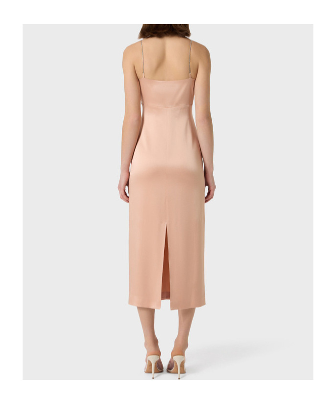 Blumarine Pink Satin Rhinestone Midi Dress In Nude