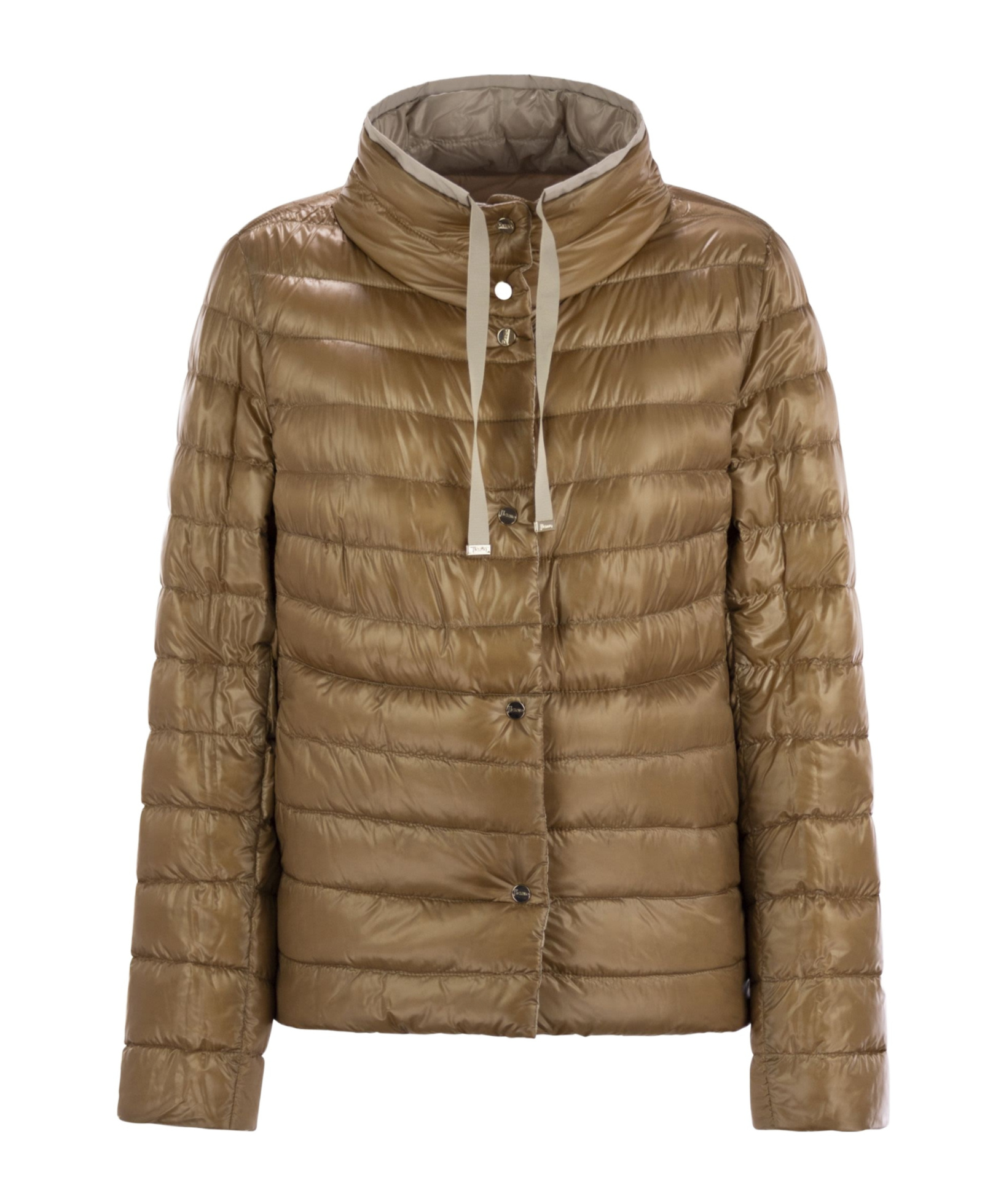 Herno Light Gray Reversible High Neck Down Jacket In Technical Fabric Woman In Brown