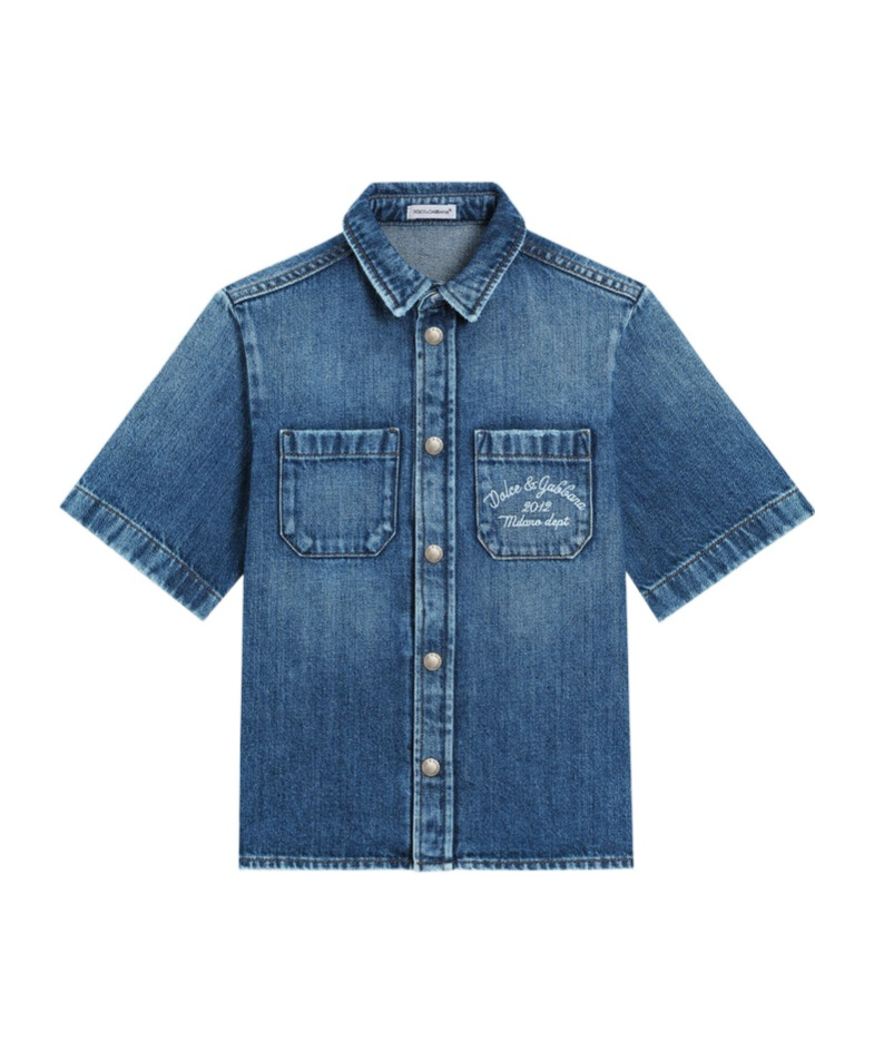 Dolce & Gabbana Denim Shirt With Dolcegabbana Logo In Blue