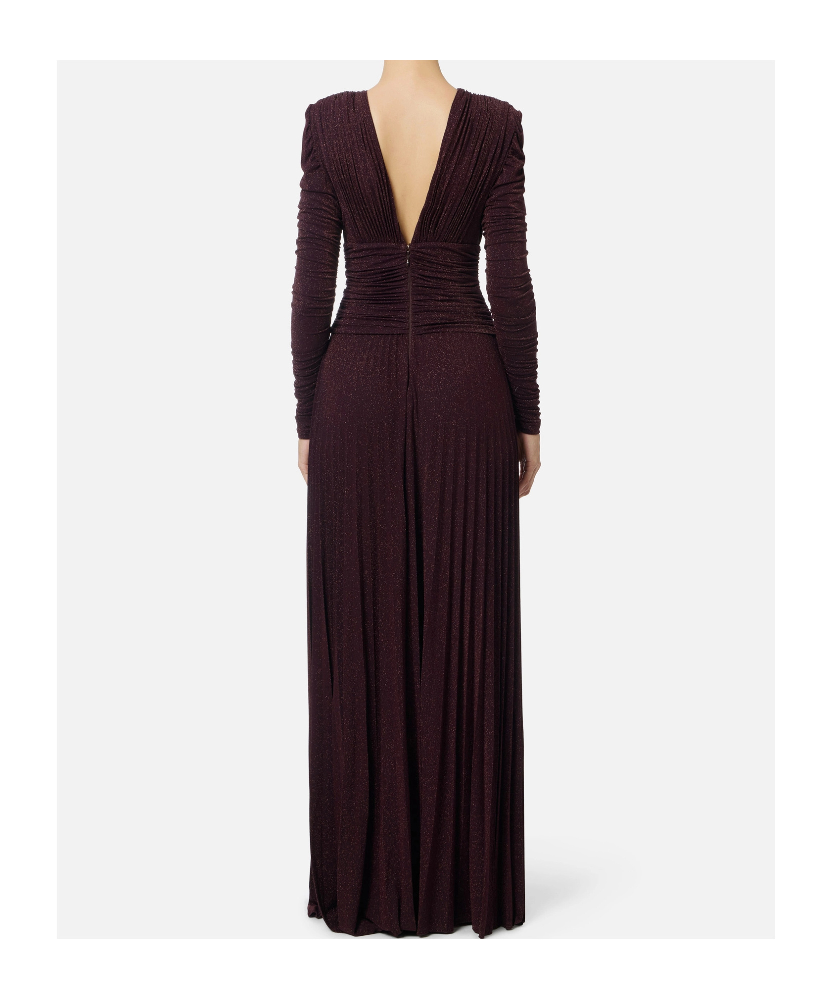 Elisabetta Franchi Red Carpet Dress In Lurex Jersey With Necklace In Brown
