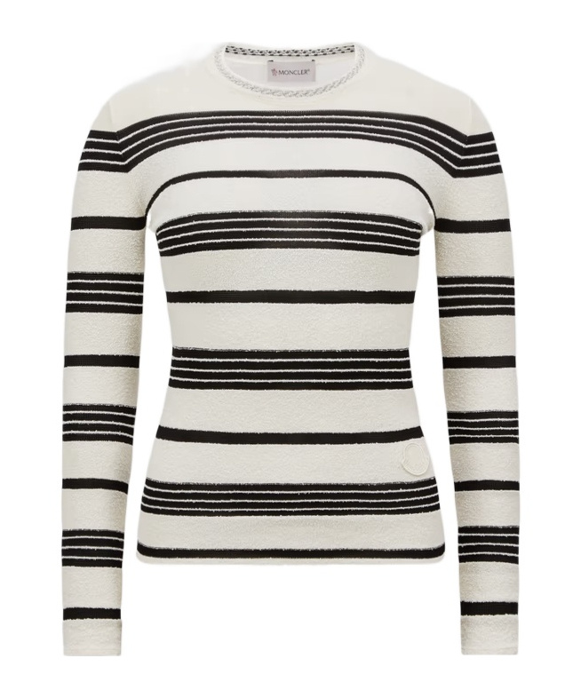 Moncler Classic Striped Maglie Sweater With Round Neckline In White