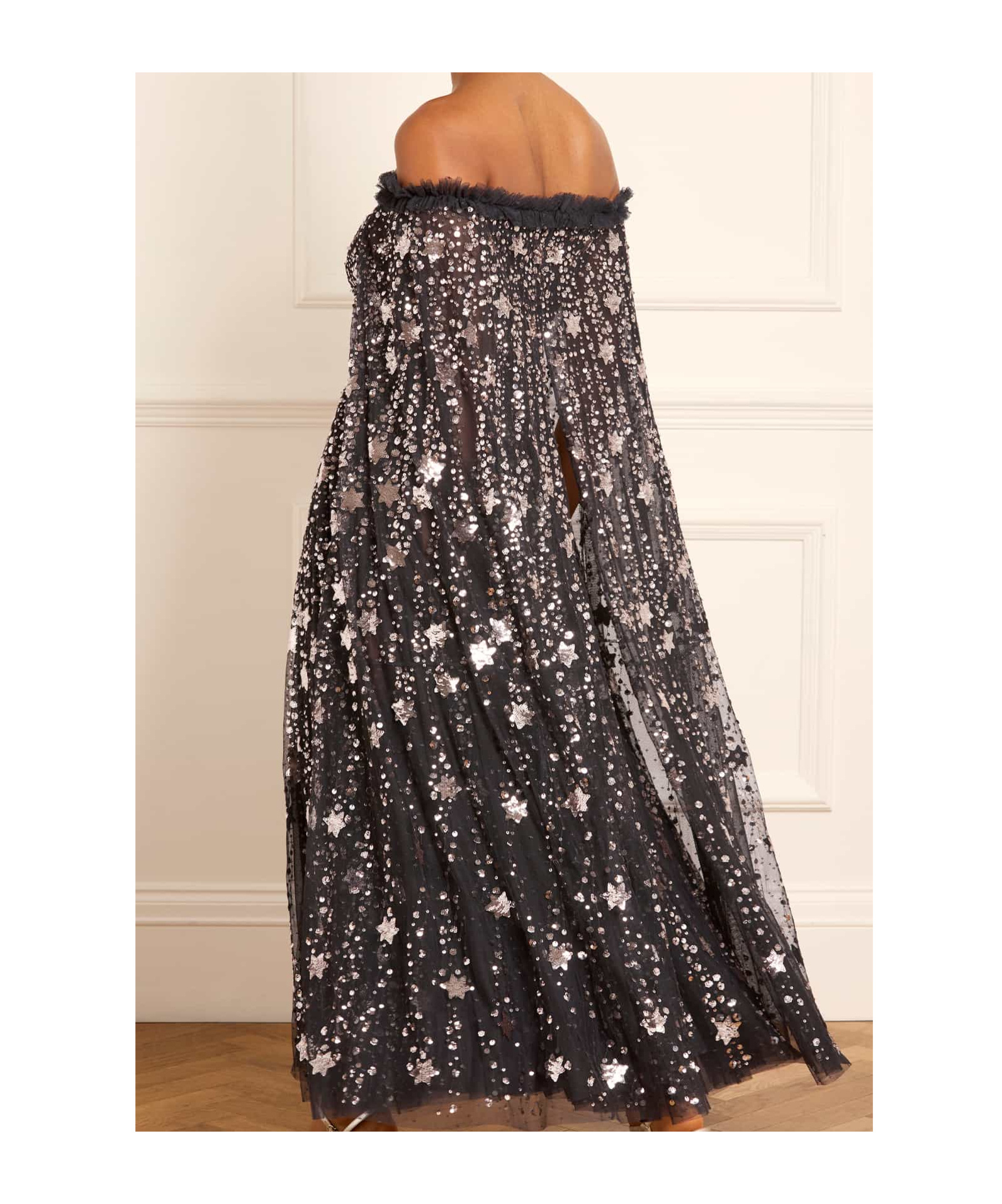 Needle & Thread Shooting Star Cape And Ankle Dress In Black