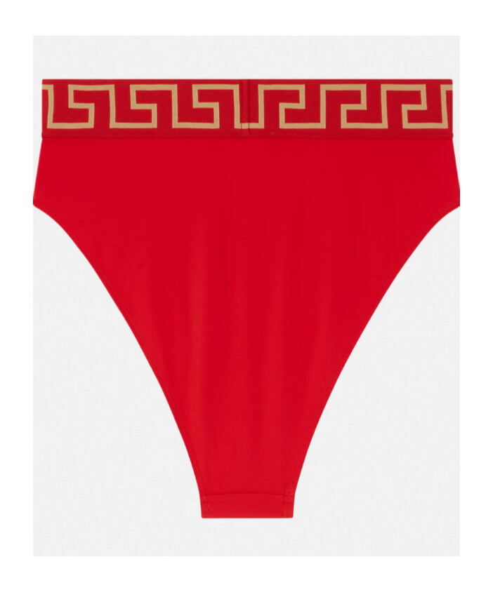Versace Greca Border High Waist Bikini Bottoms In Red