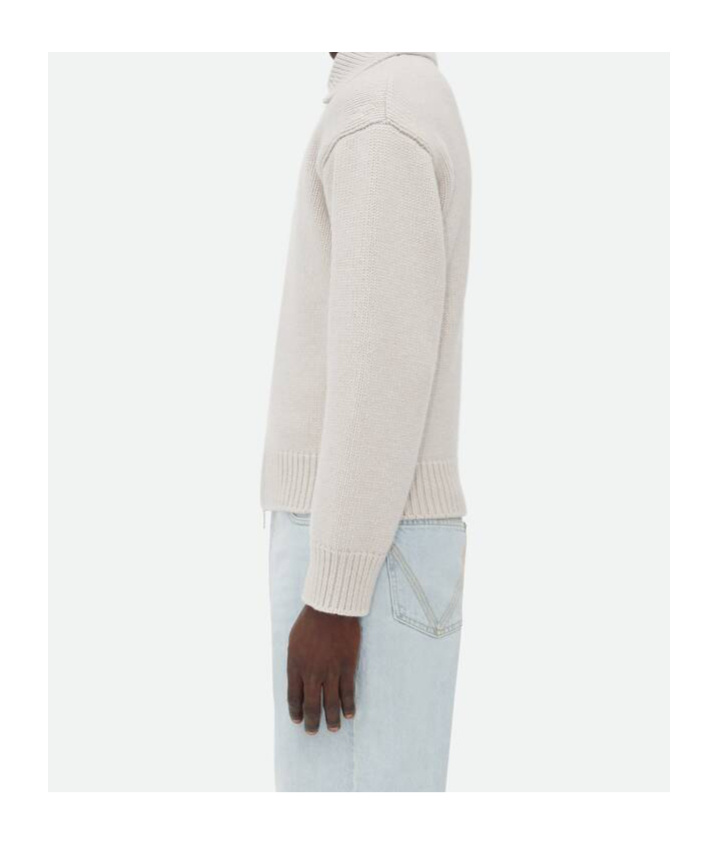 Bottega Veneta Woolen Cardigan In Pigeon White Mixed Color