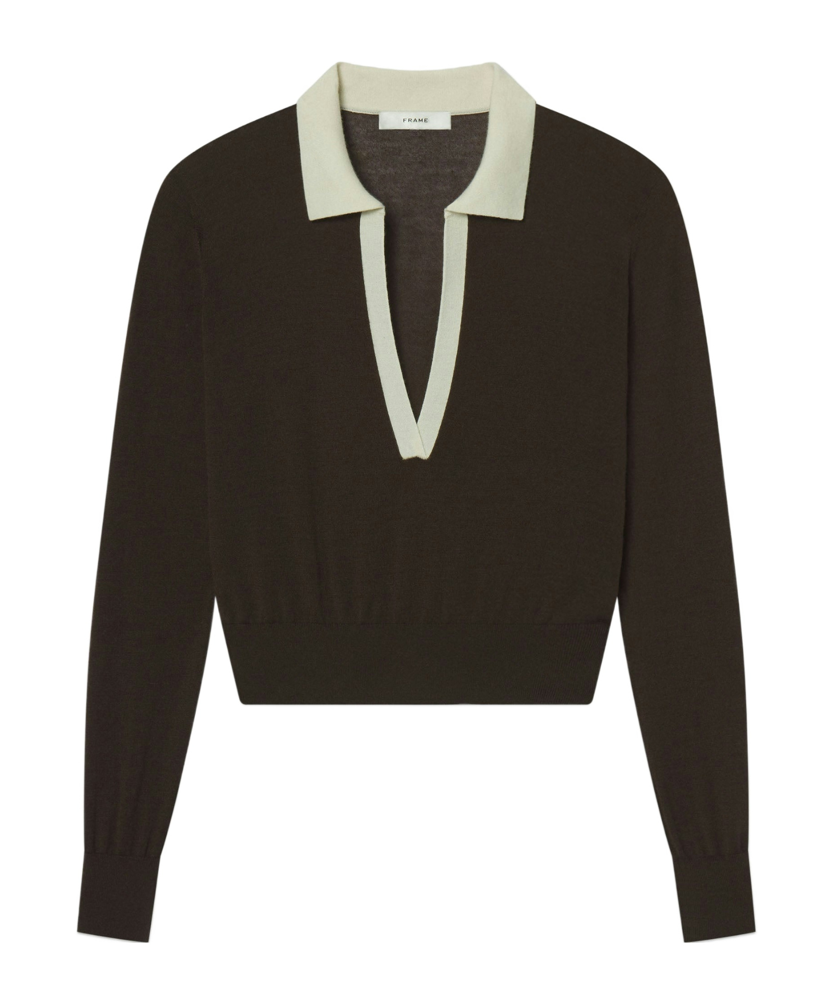 Frame Two-tone Long-sleeved Polo Shirt In Brown