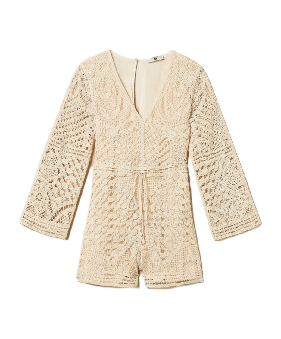 Twinset Crochet-knit Playsuit In Nude