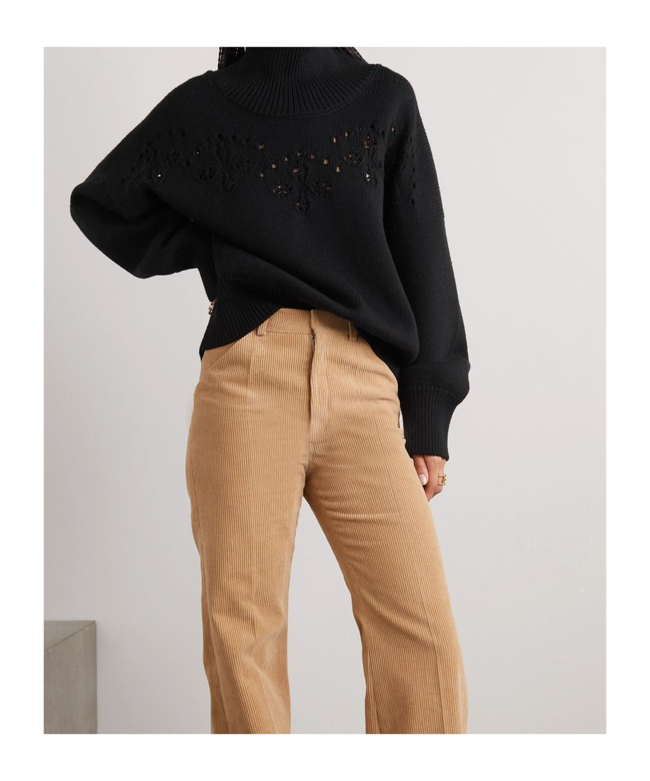 Shop Chloé Open-knit Roll-neck Wool Jumper In Black