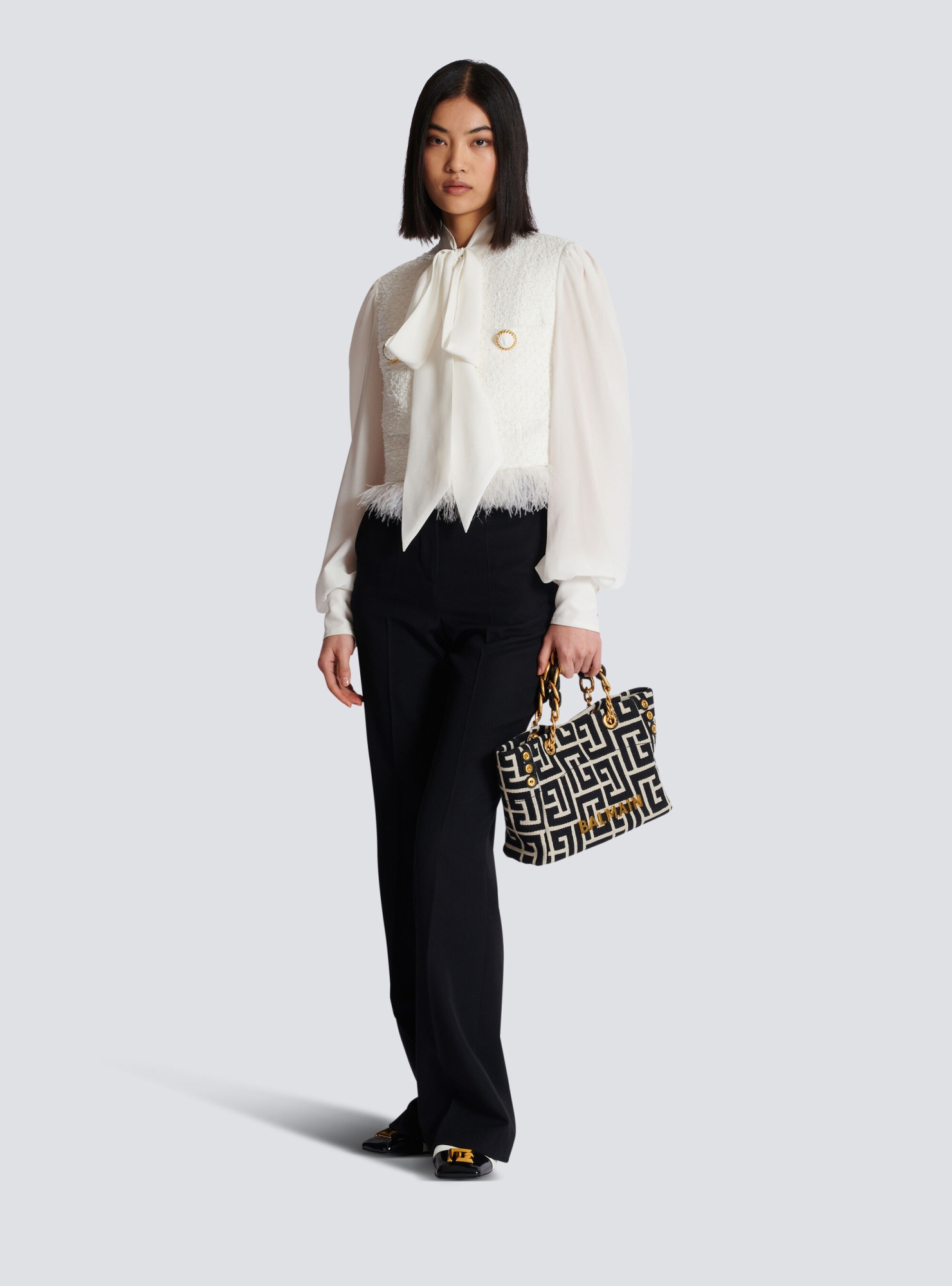 Shop Balmain Tweed And Crepe Jacket In White