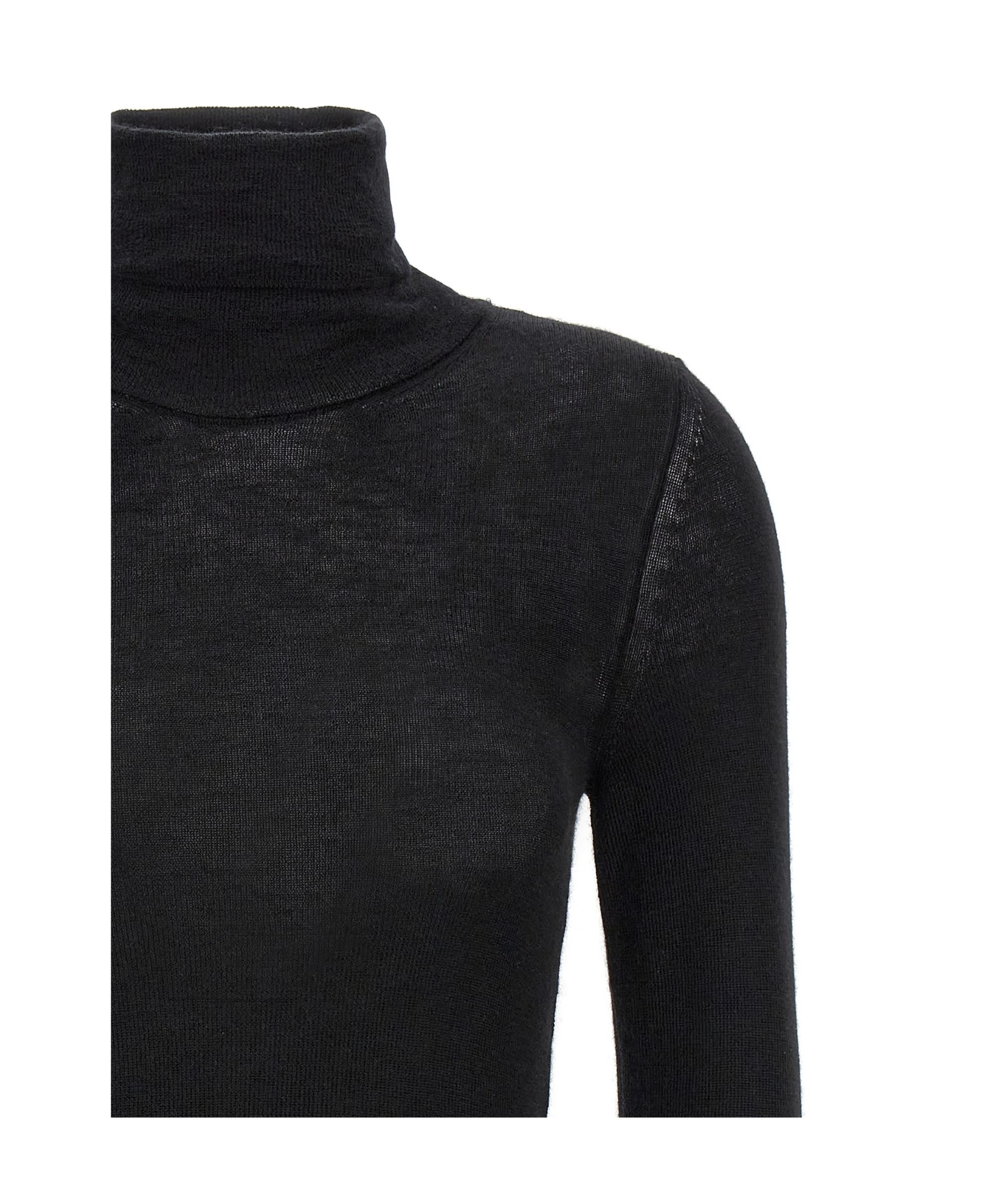 Tom Ford Turtleneck Long-sleeve Fine Cashmere-silk Top In Black