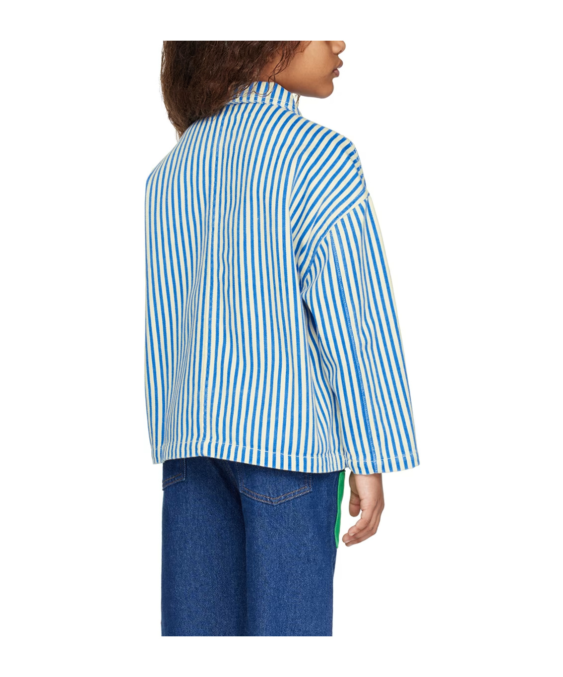 Bobo Choses Striped Color Block Denim Jacket In Blue