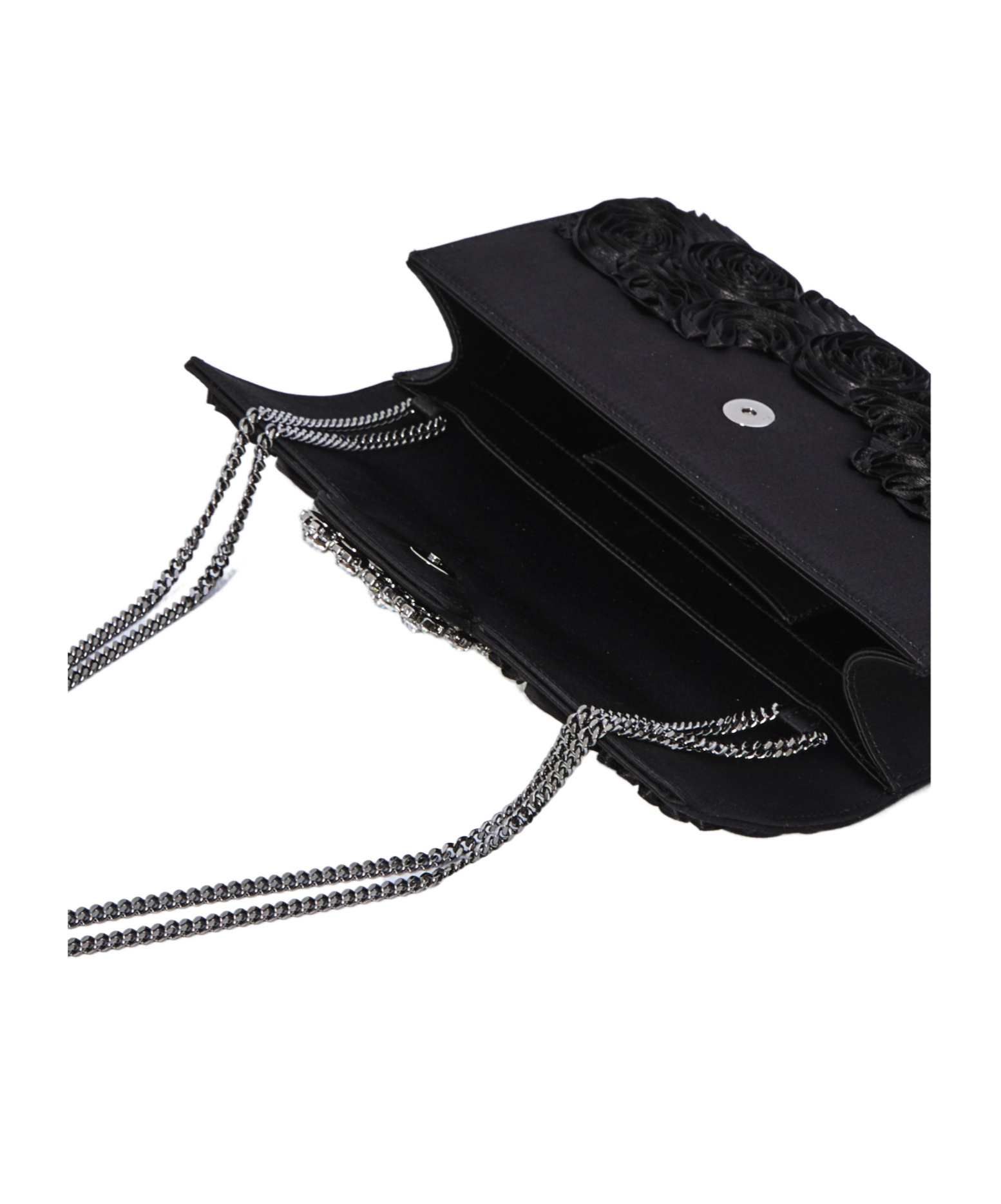 Roger Vivier Crystal Flower Buckle Envelope Clutch In Black