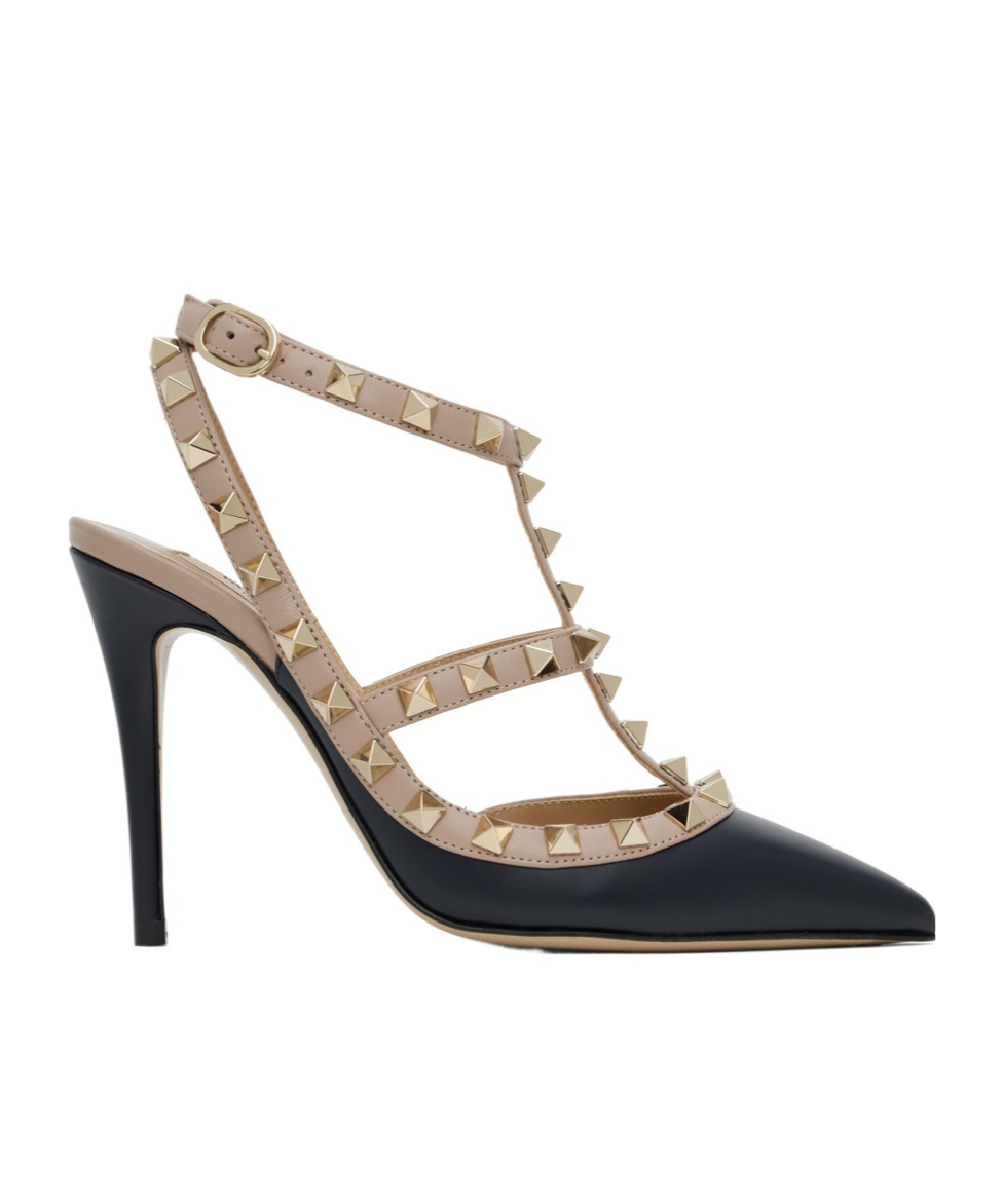 Shop Valentino Rivet Pointed High Heels In Nude