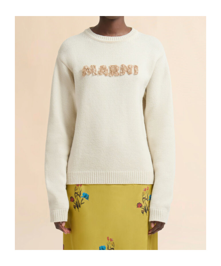 Marni Cream Wool Jumper With Laser-cut  Logo In Neutral