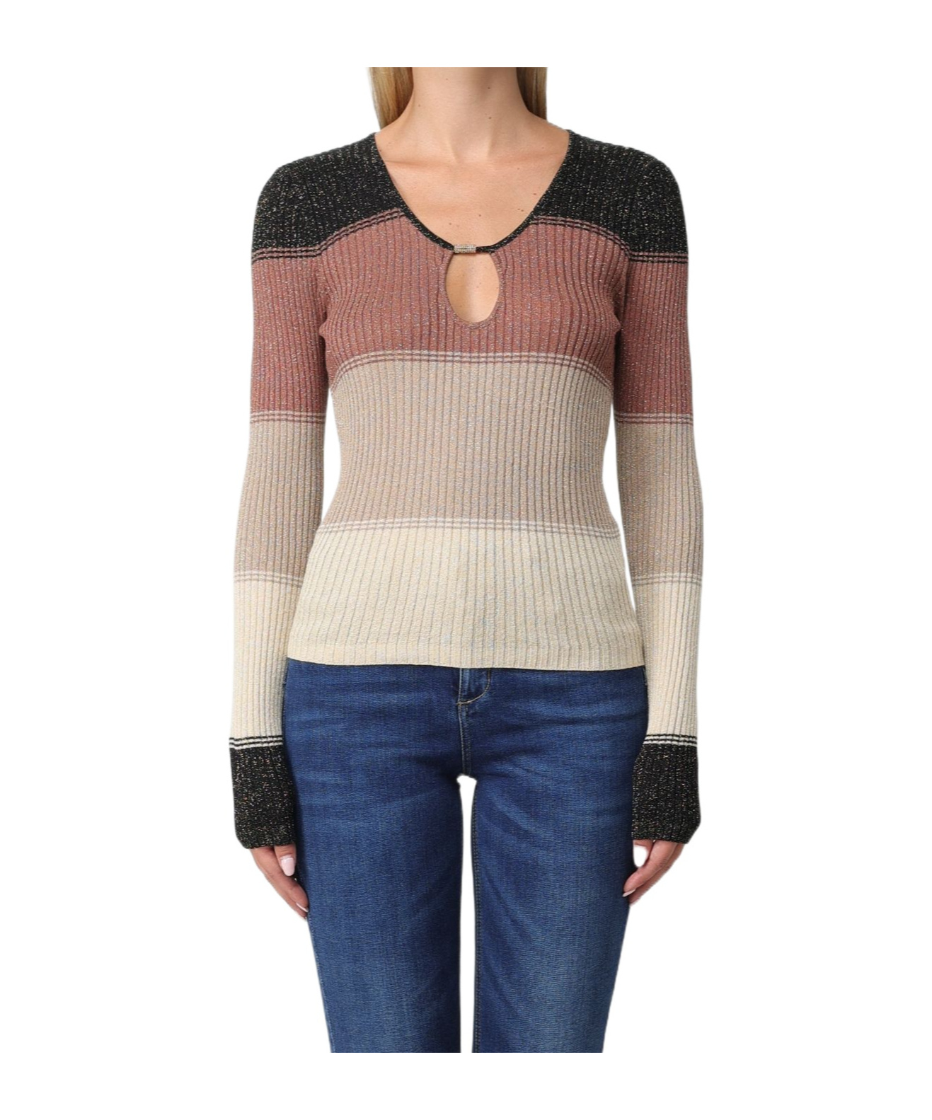 Liu •jo Lurex-detail Striped Ribbed-knit Top In Multi
