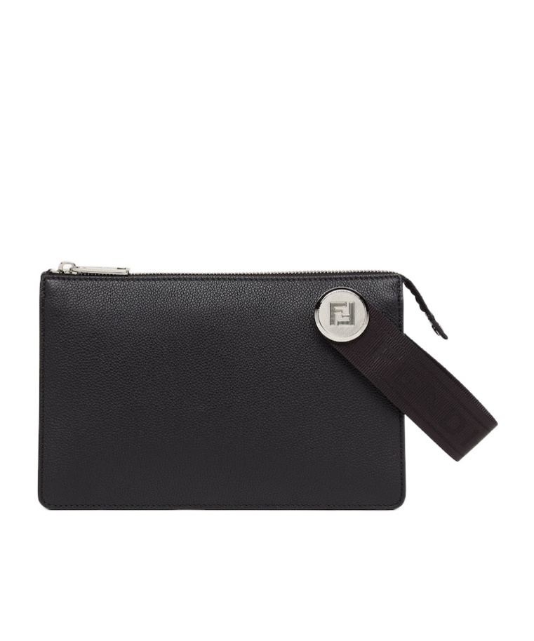 Fendi Roma Leather Clutch Bag In Black