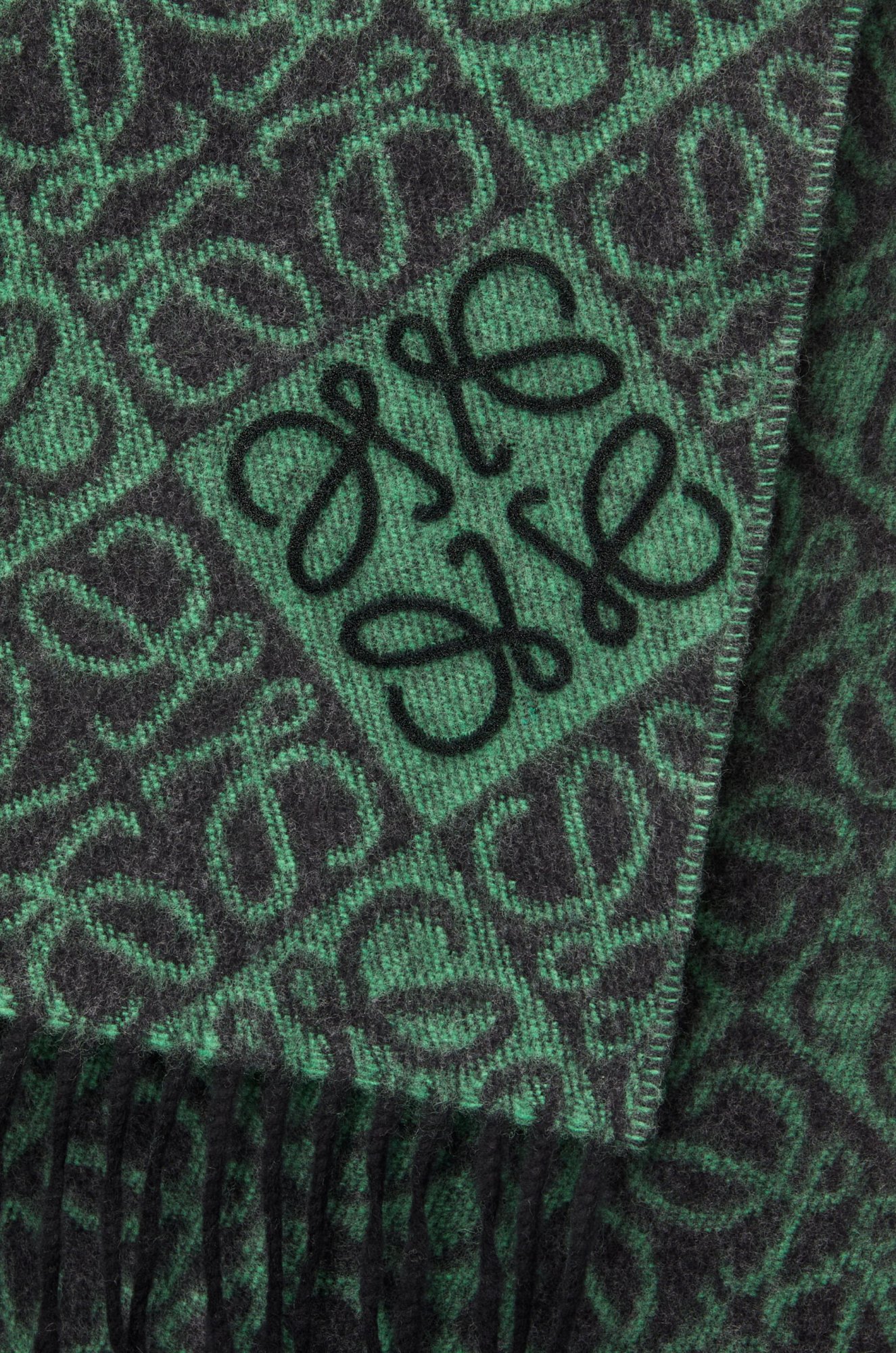 Loewe Anagram Scarf In Wool And Cashmere In Forest Green