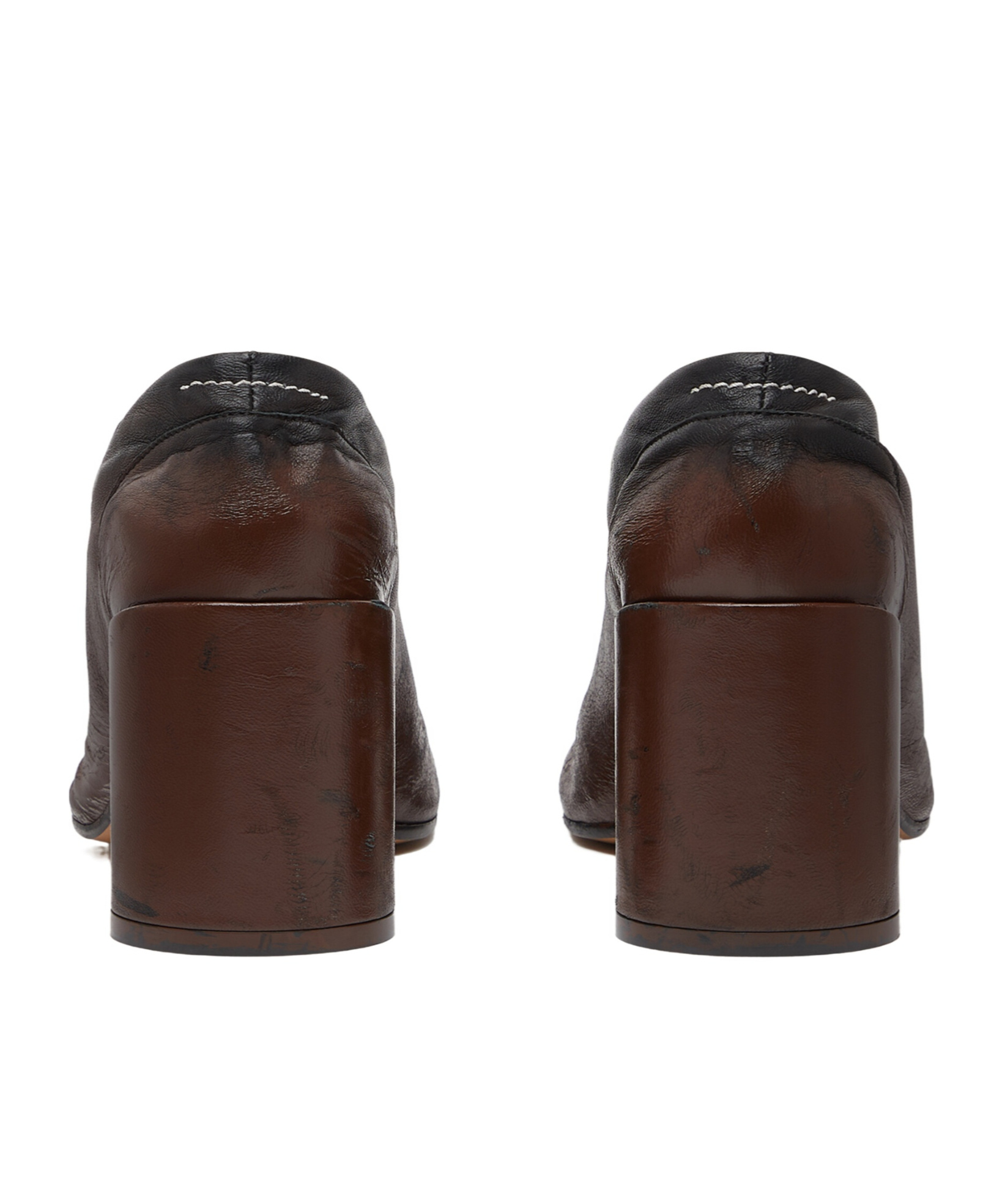Mm6 Maison Margiela Block Heel Round Toe Anatomic Pumps In Brown