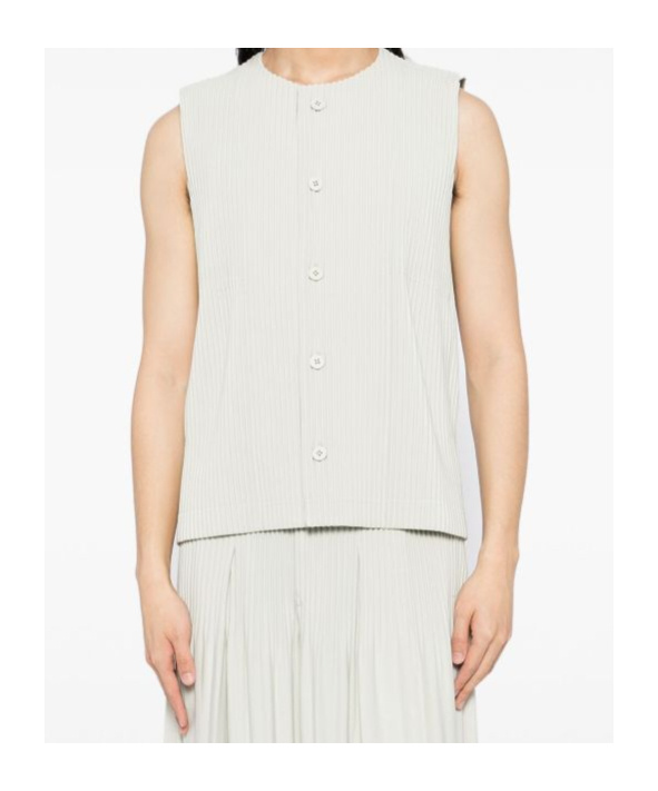 Shop Issey Miyake Pleated Round Neck Vest In White