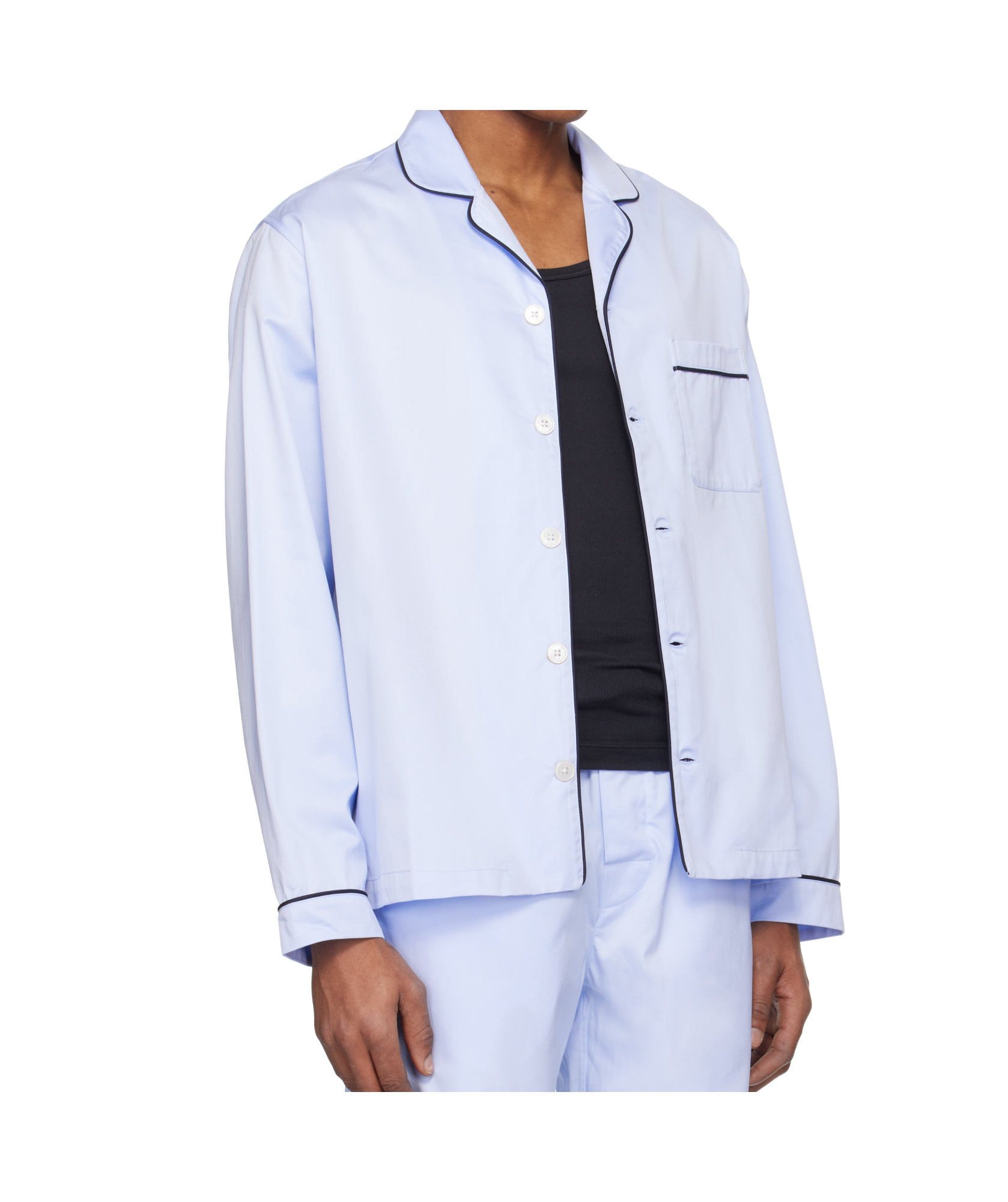 Tekla Blue Sateen Long-sleeved Pyjama Shirt In Blue