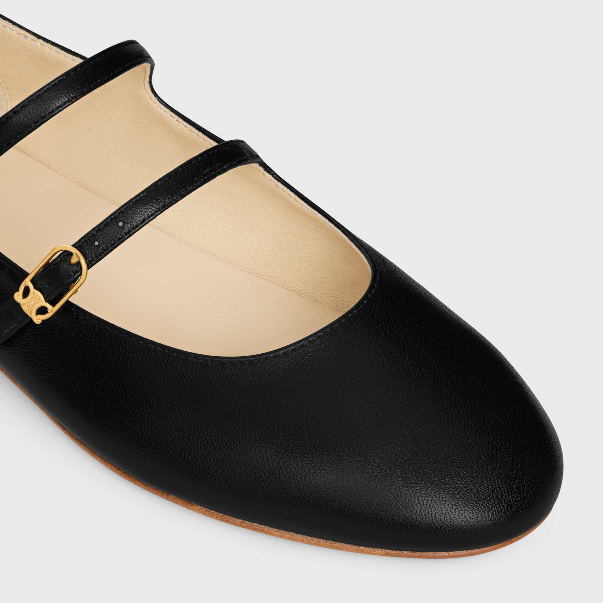 Celine Les Ballerines Leather Double Strap Ballerines In Black