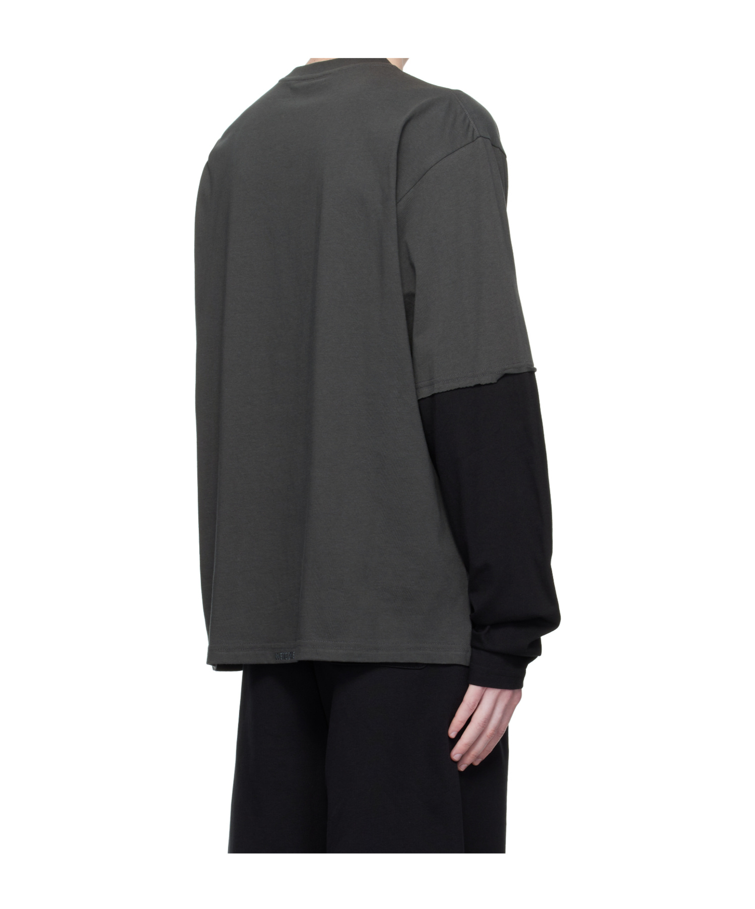We11 Done Gray Pearl Logo Long-sleeved T-shirt In Gray