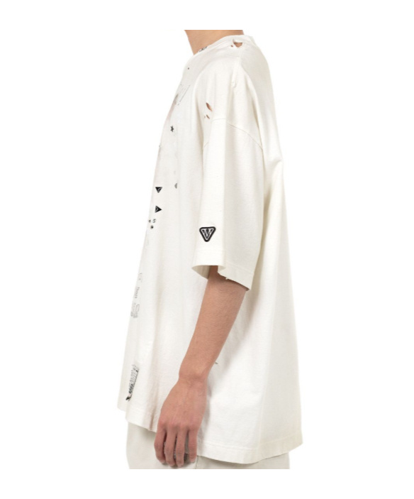 Miharayasuhiro Cat-print Distressed T-shirt In White