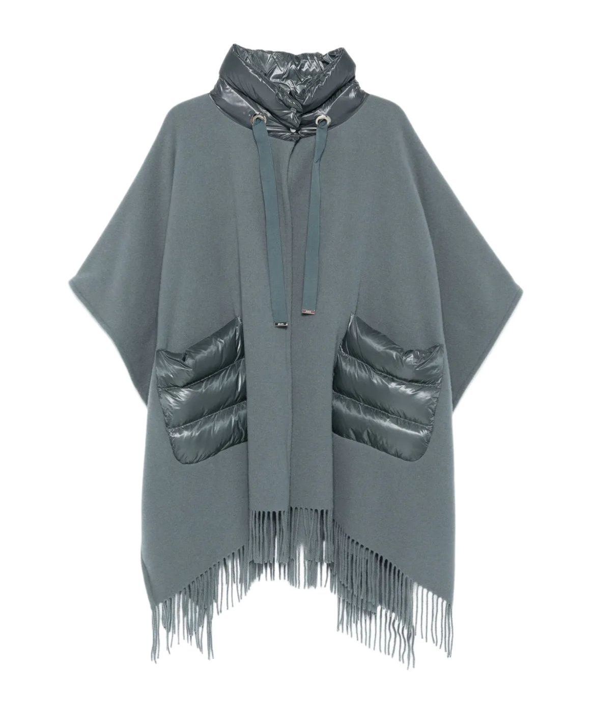 Herno Quilted-pocket Fringed Poncho In Gray