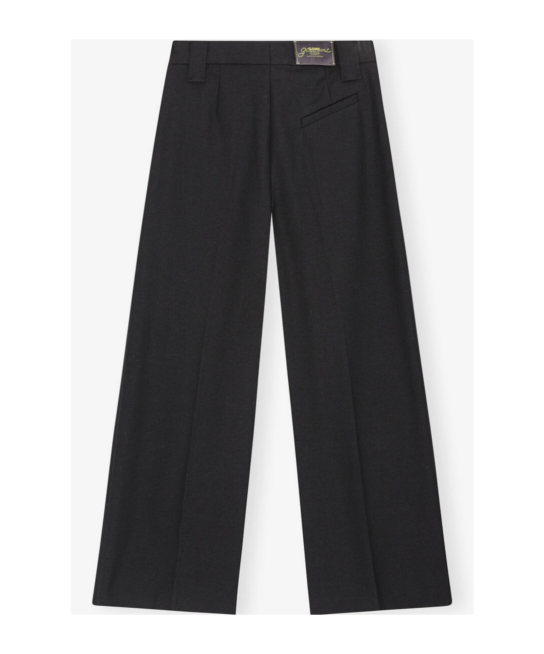 Ganni Black Heavy Cotton Tailoring Mid Waist Trousers In Black