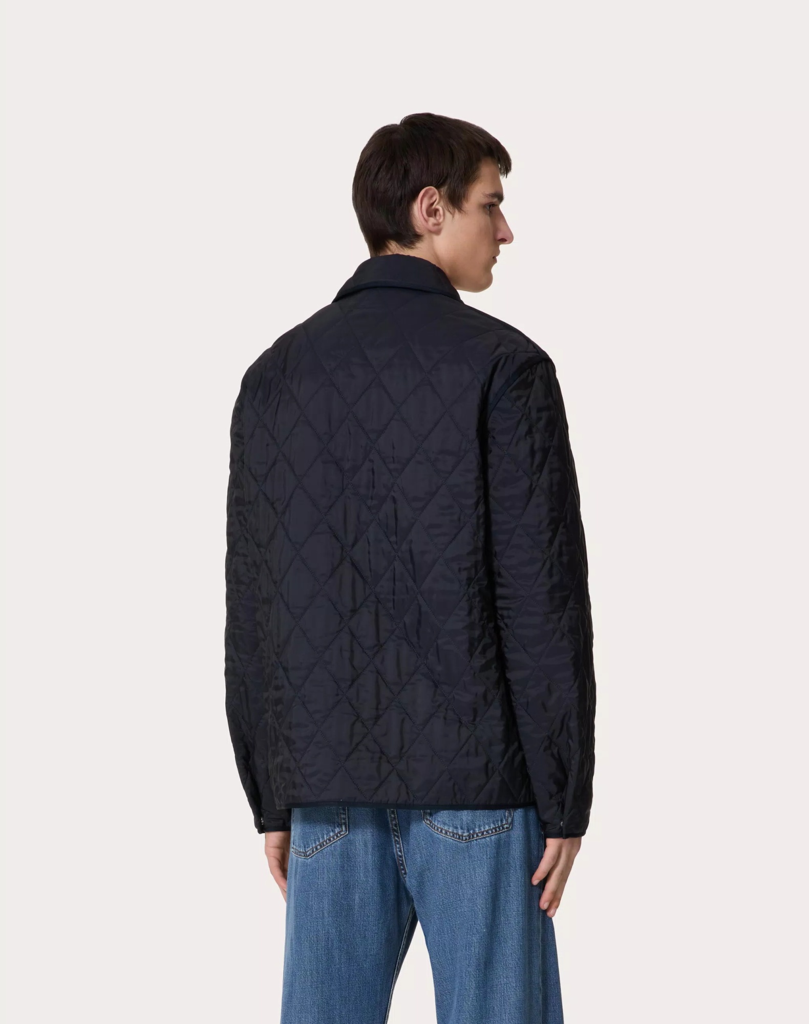 Valentino Quilted Nylon Shirt Jacket With Metallic V Detail In Black