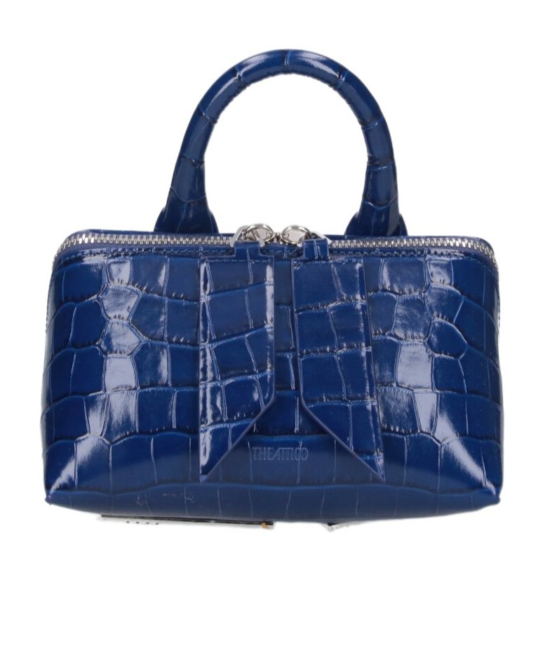 Attico Friday Crocodile-effect Top-handle Mini Bag In Blue
