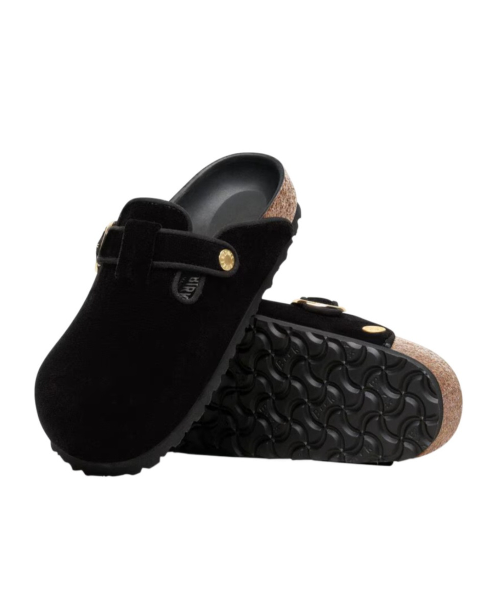 Birkenstock Boston Big Buckle Piping Rivet Logo In Black