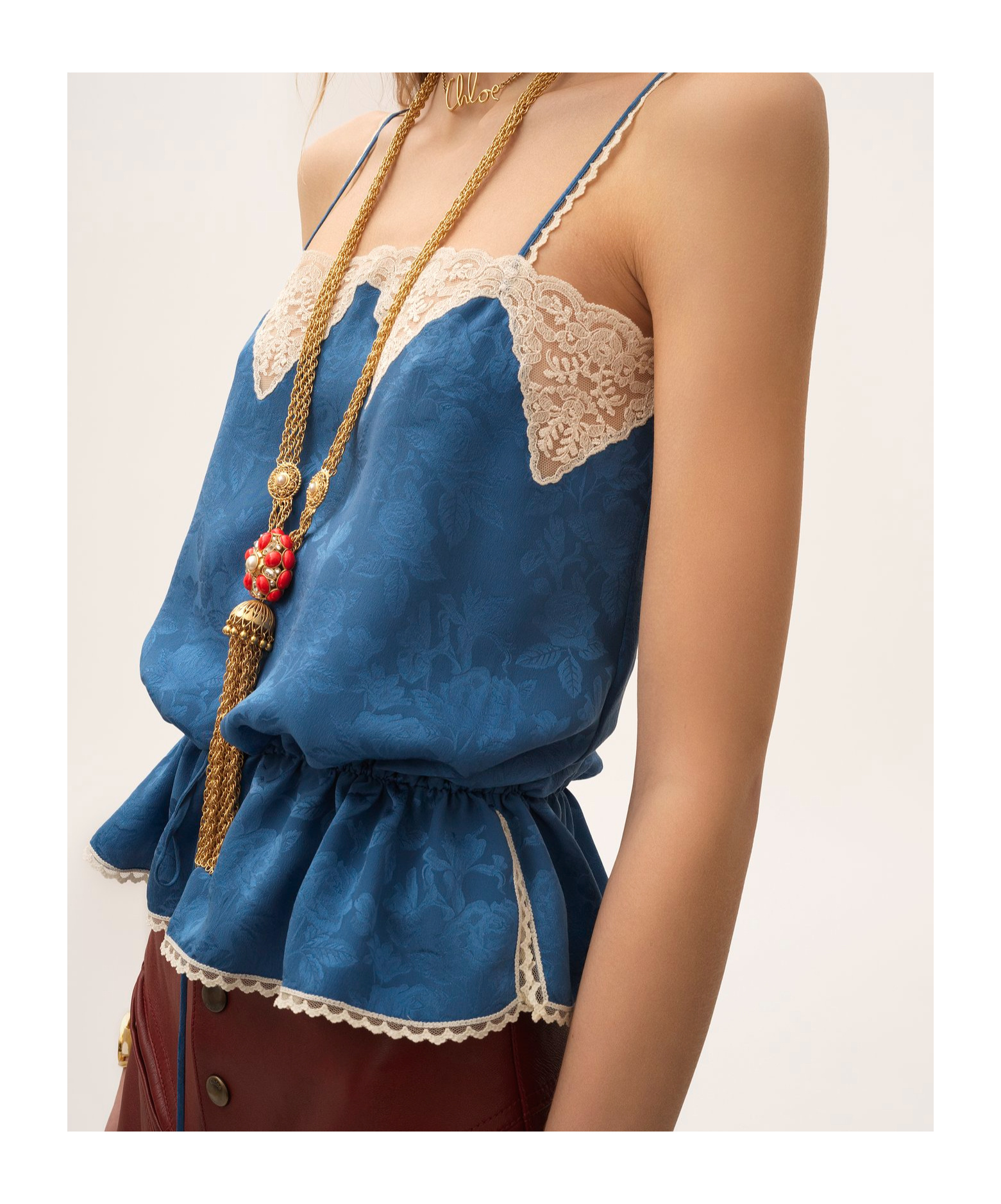 Chloé Lace-trimmed Silk-jacquard Camisole