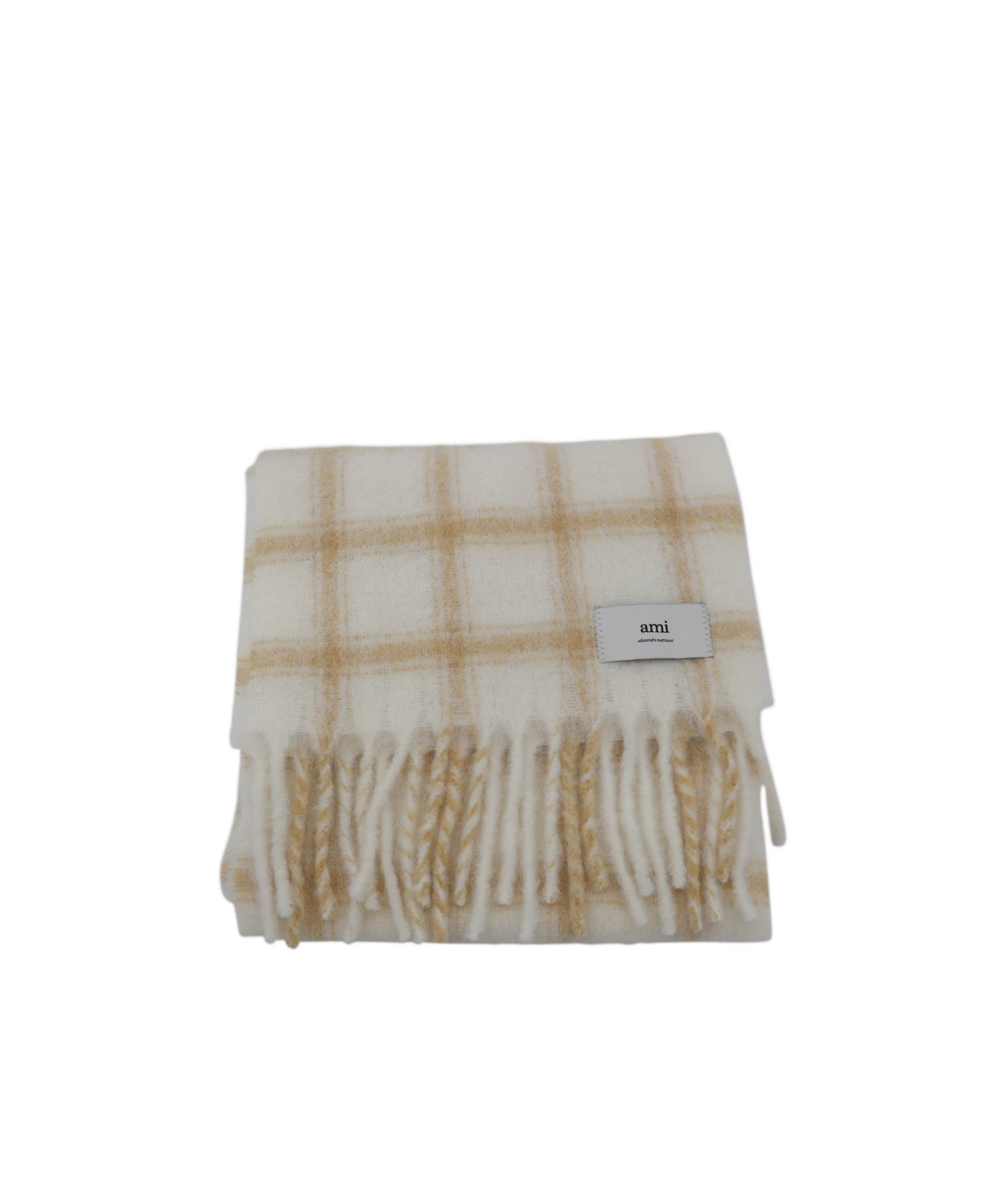 Ami Alexandre Mattiussi Ami Paris Checked Fringed Scarf In Gray