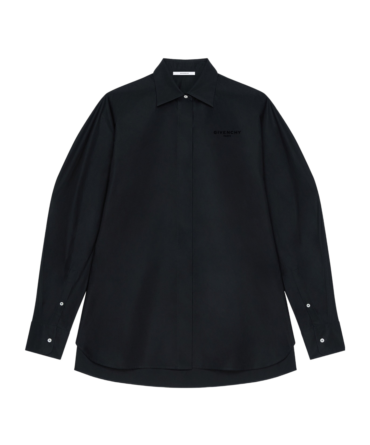Givenchy Cotton Turned Up-sleeve Cocoon Shirt In Black