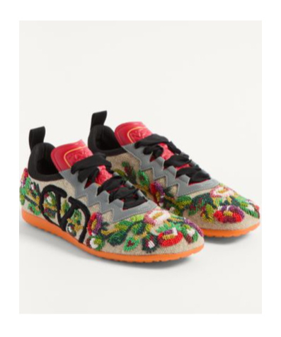 Valentino Garavani Embellished Canvas Chromathon Sneakers In Multicolor