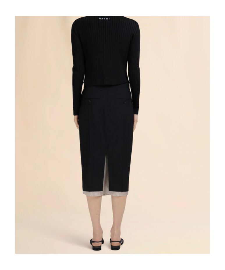 Marni Black Wool Midi Skirt With Visible Lining In Black