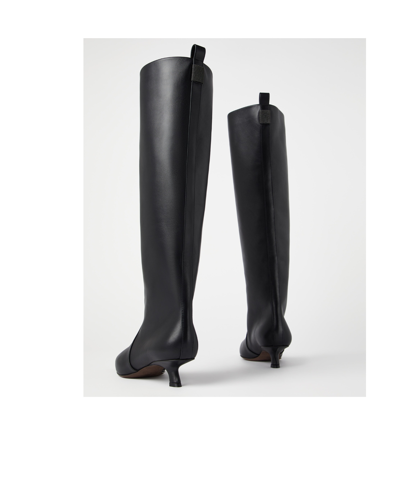 Brunello Cucinelli Leather Monili Comma-heel Ankle Boots In Black