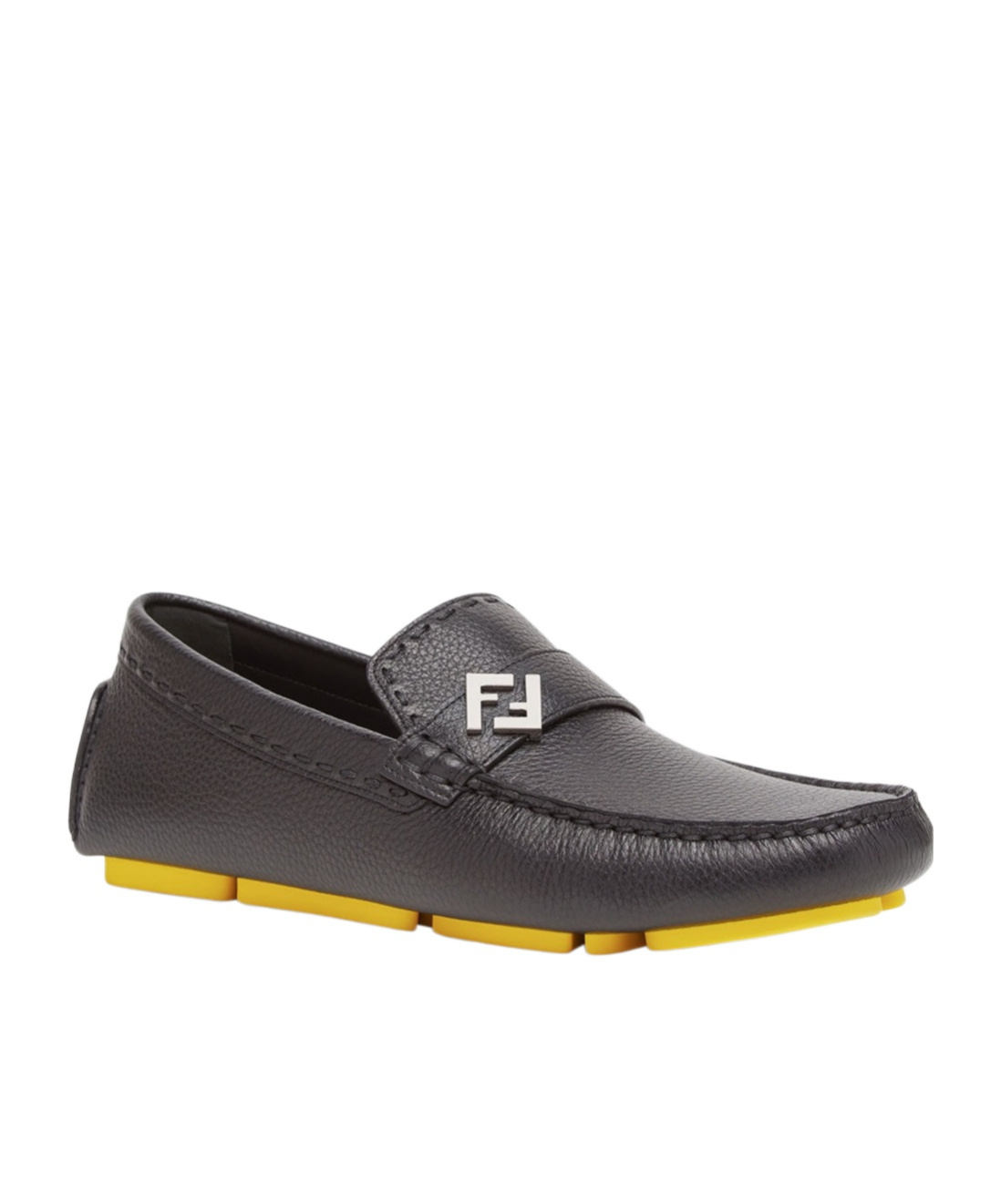 Fendi Ff Squared Leather Loafers In Black
