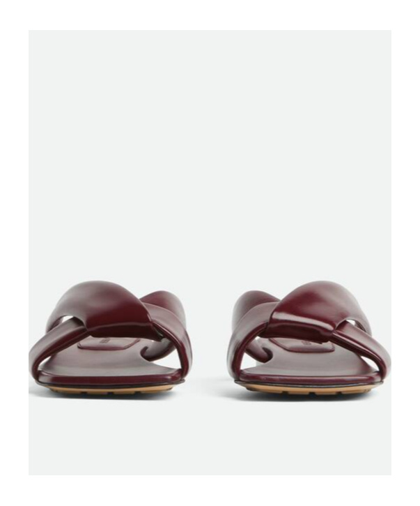 Bottega Veneta Burgundy Shiny Calf Leather Riva Flat Mules In Brown
