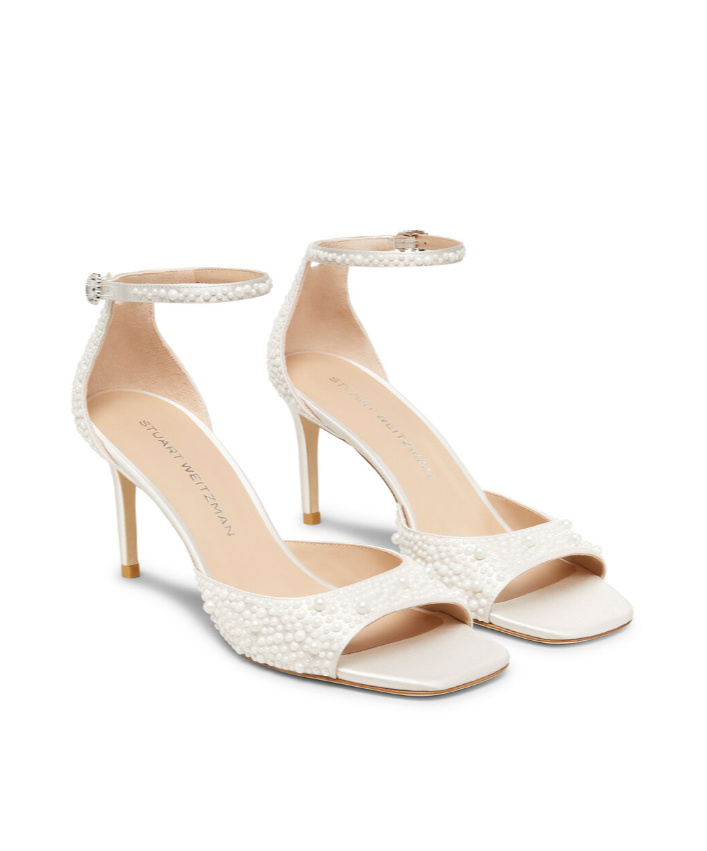 Stuart Weitzman 75mm Bliss Pearls Sandals In White