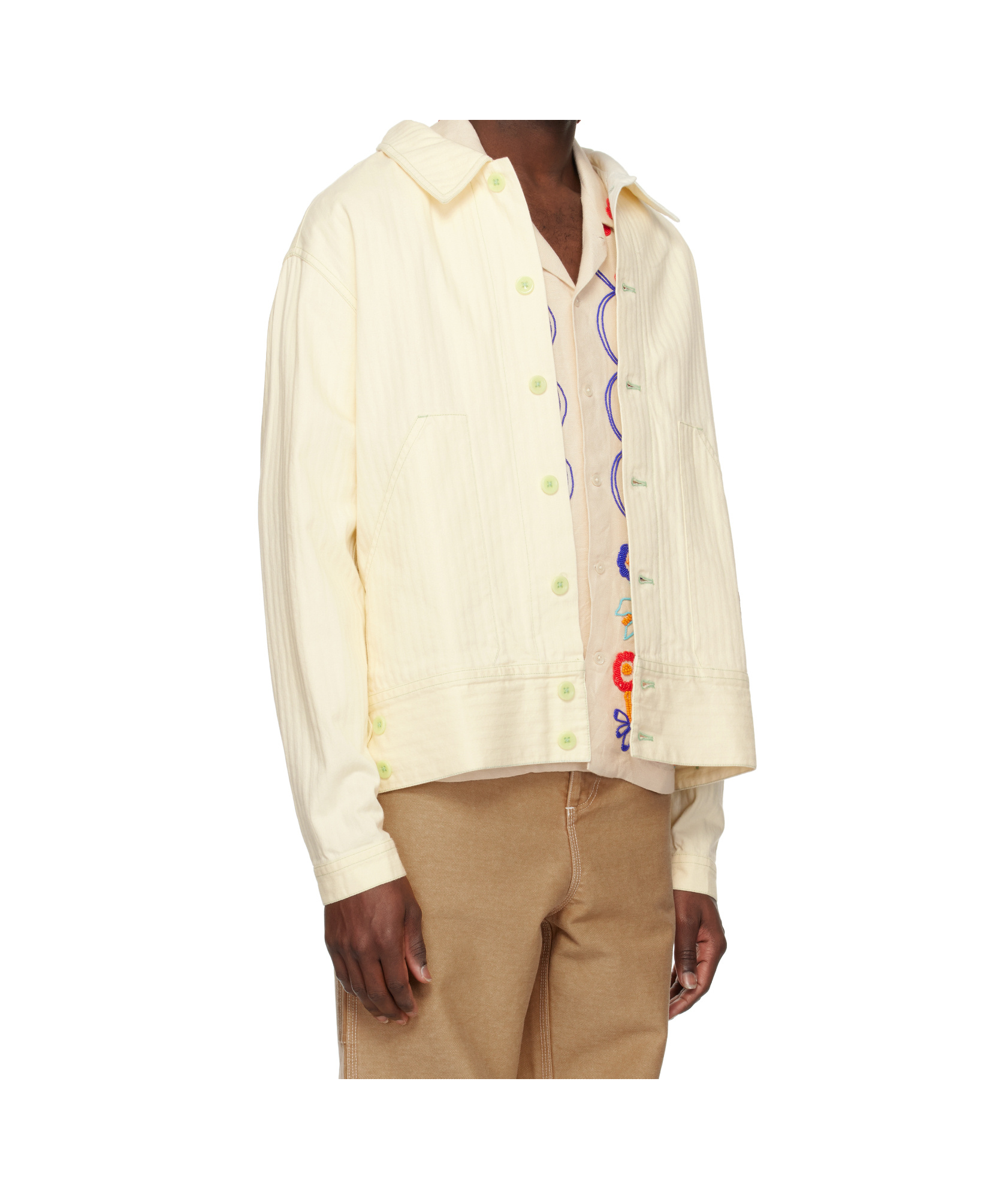 Bode Boxy Cotton Jacket With Button-up Front In White