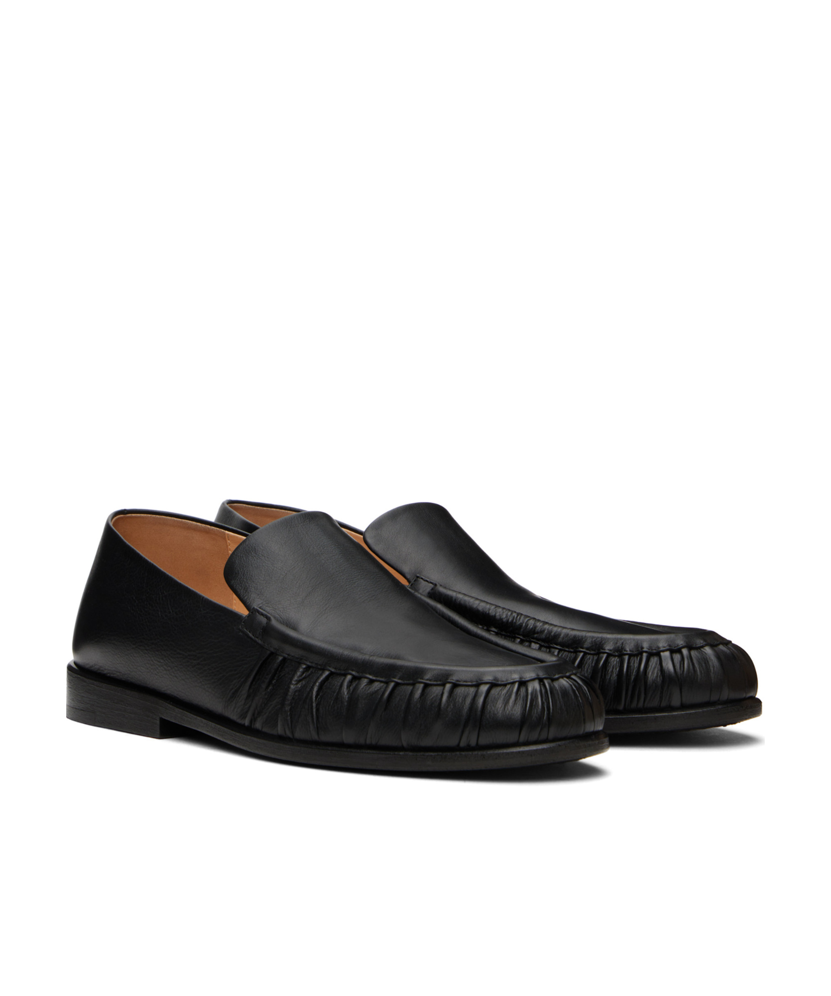 Marsèll Leather Round Toe Loafers With Ruched Detailing In Black