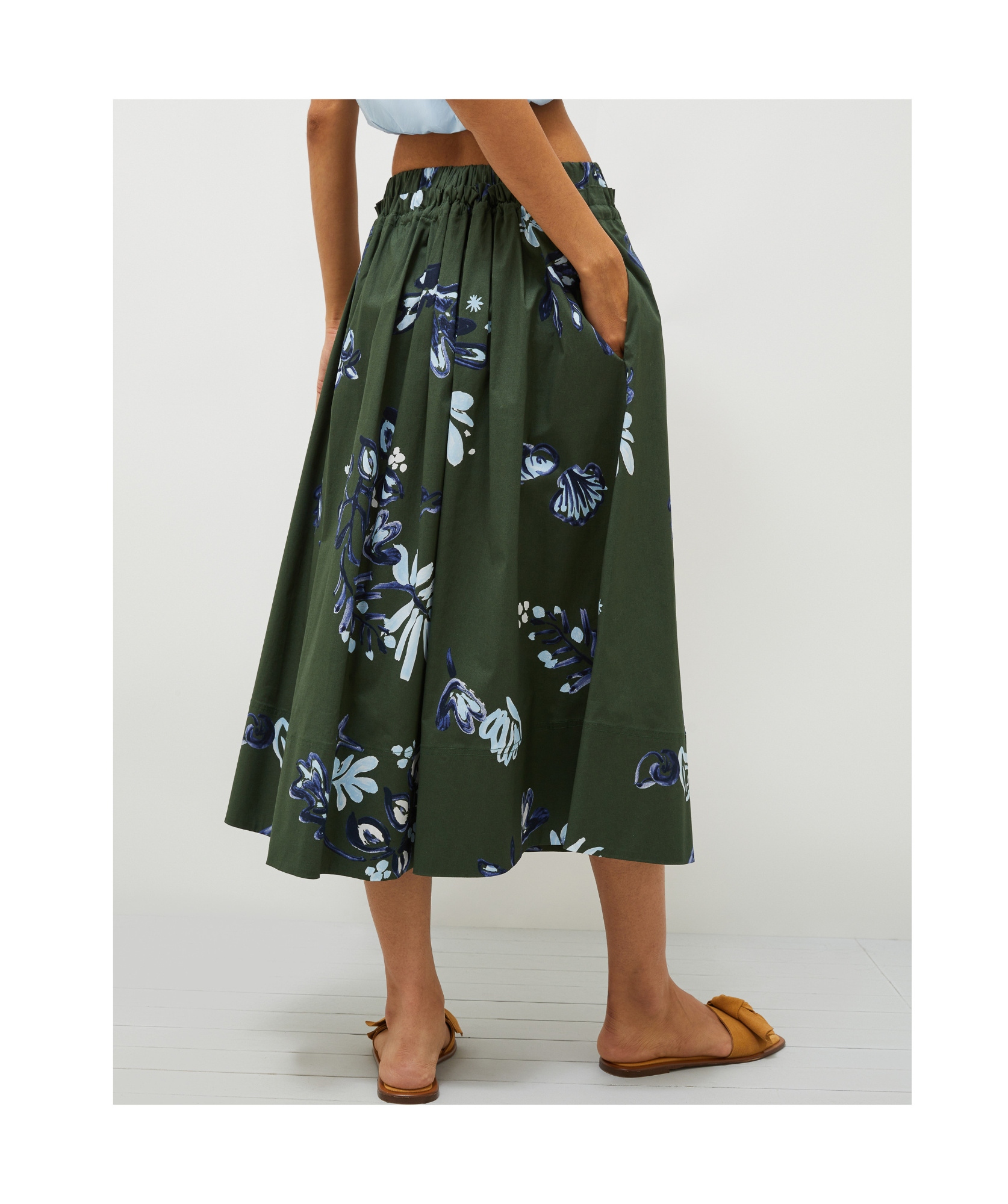 Marella Flared Calf-length Skirt - Dark Green